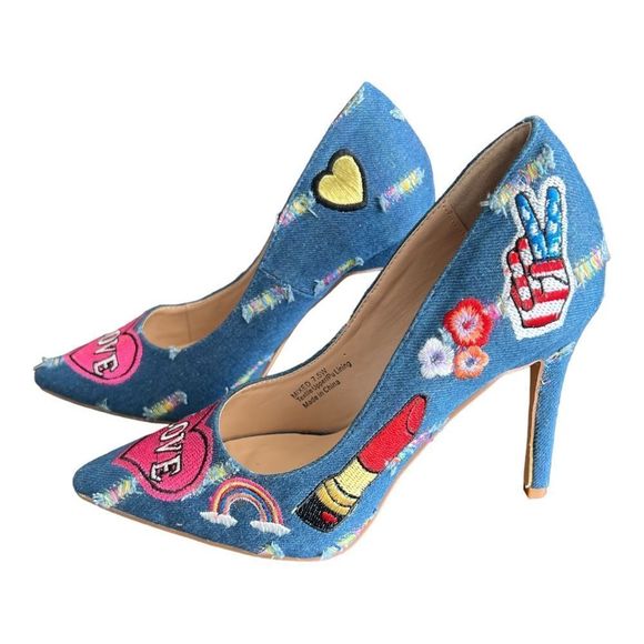 Penny Loves Kenny Blue and Pink Heart Heels - Picture 2 of 8